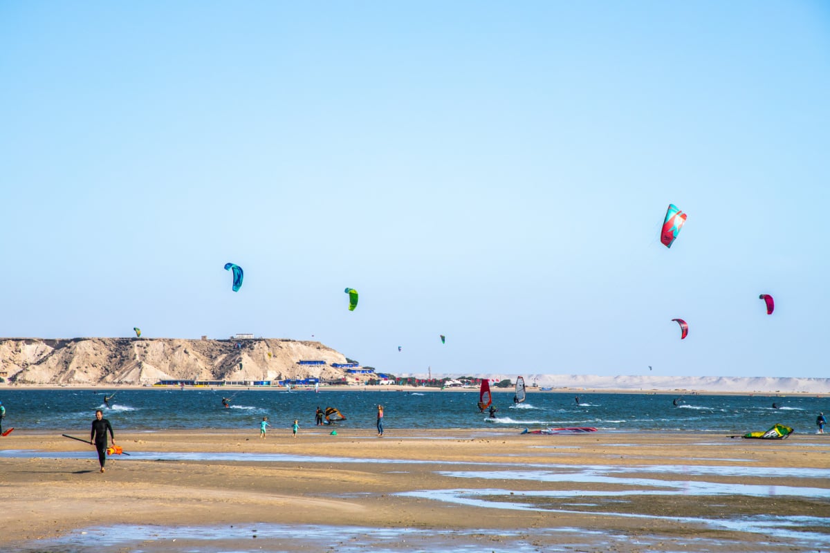 Wind surfers in Dakhla, Western Sahara